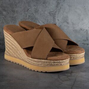 JSlides Rachelle Tan Nubuck Suede Crisscross Wedge Sandals Size 10 M